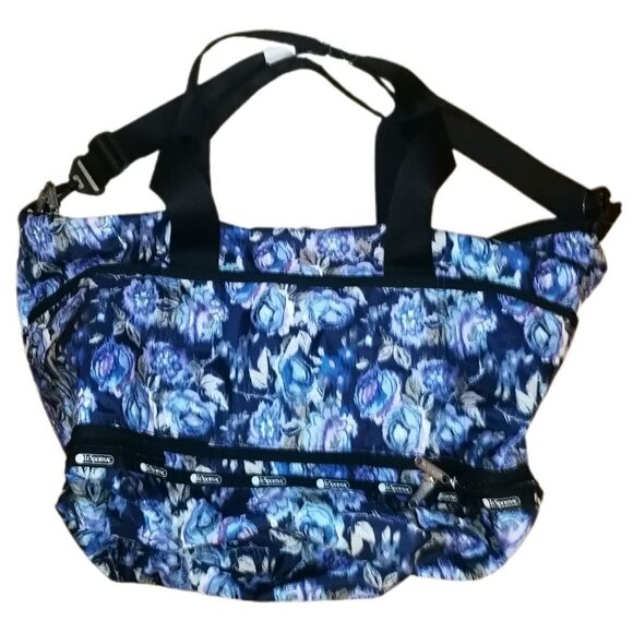 𝅺LE SPORT SAC Dark Blue & White Floral Packable Tote Bag NWT - Picture 1 of 13